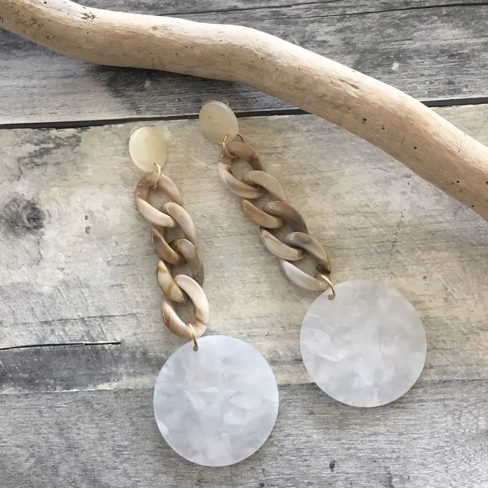 Long Acrylic disk and chain link earrings